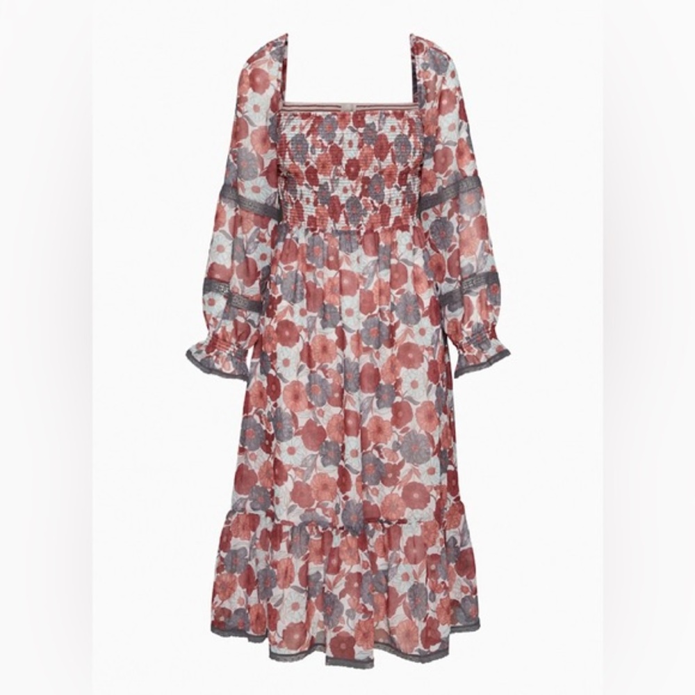 New Aritzia Wilfred Grace Smocked square-neck midi dress